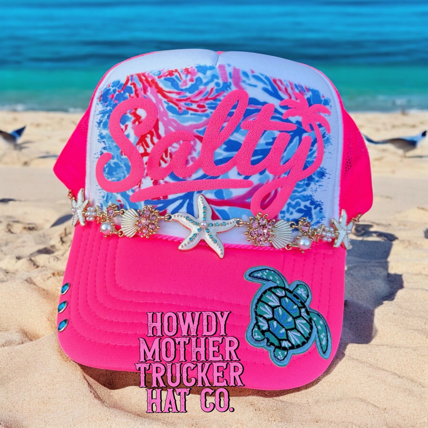 Neon Pink Salty 🌊 Trucker Hat -- 3D Puff Vinyl