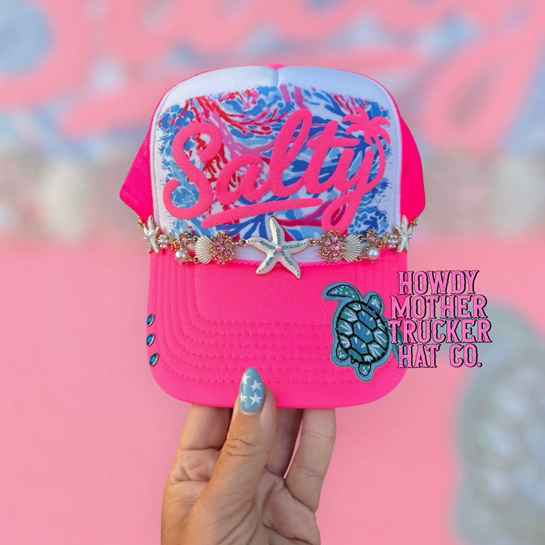 Neon Pink Salty 🌊 Trucker Hat -- 3D Puff Vinyl