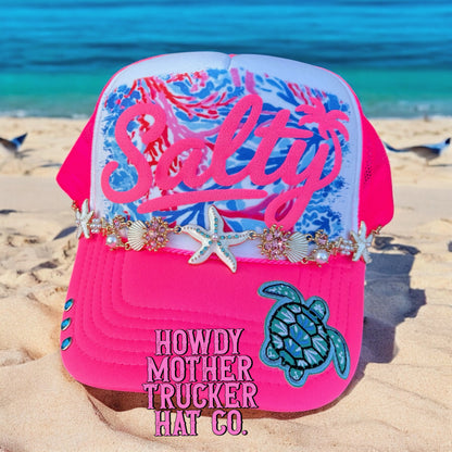 Neon Pink Salty 🌊 Trucker Hat -- 3D Puff Vinyl